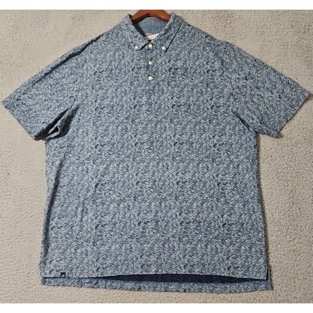 Men's Johnnie O Golf Polo Hangin Out Size XL Navy Blue White Waves‎ Oceanside